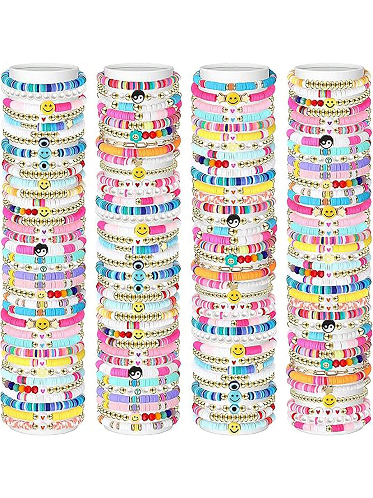 15 Pcs Random Preppy Heishi Bracelets Set Friendship Bracelets Bulk Adjustable Stretch Beaded Bracelets Colorful Clay Bracelets Bohemian Aesthetic Jewelry For Women Girls Christmas Birthday Party