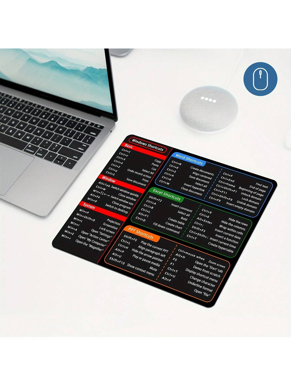 1pc Simple Windows Shortcut Key Mouse Pad, Office Software Office Word Excel PPT Shortcuts Small 8.66x7.09inch