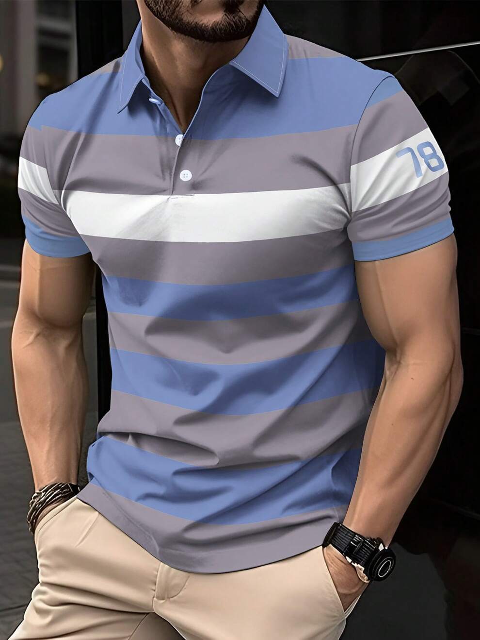 Manfinity Mode Men's Summer Casual Color Block Polo Shirt With Button Front