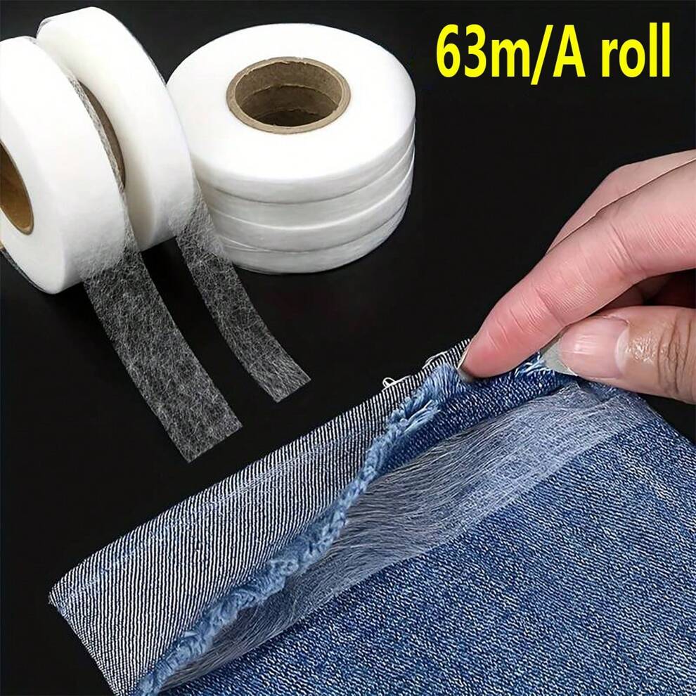 1 Roll 63m Fusible Tape For Clothing Alterations, No-Sew Hem Tape, Iron-On Hemming Tape, Suitable For Altering Clothes, Pants, Jeans, Skirts