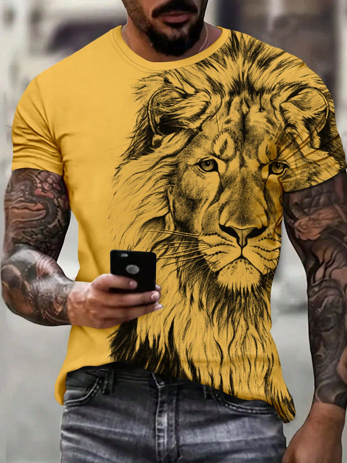 Manfinity LEGND Men's Summer Lion Printed Round Neck Short Sleeve Casual T-Shirt