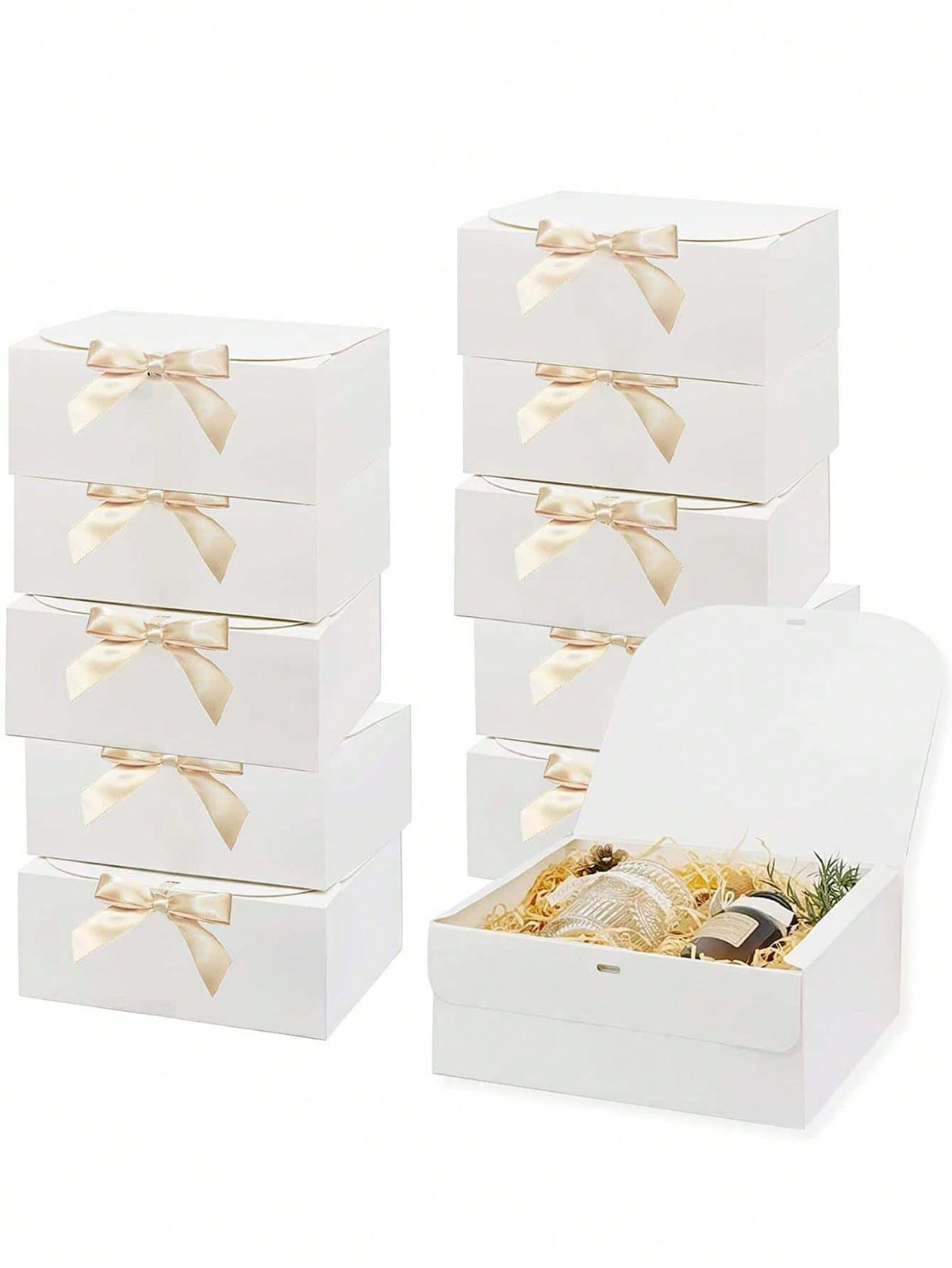 10Pcs/5pcs/1pc White Gift Box With Lid, Party Gift Decoration, 10.6 Inch*7.8 Inch*3.15 Inch White Gift Box With Ribbon, Bridesmaid Proposal Box, Wedding Decoration Gift Box, Mother's Day Gift, Packagi