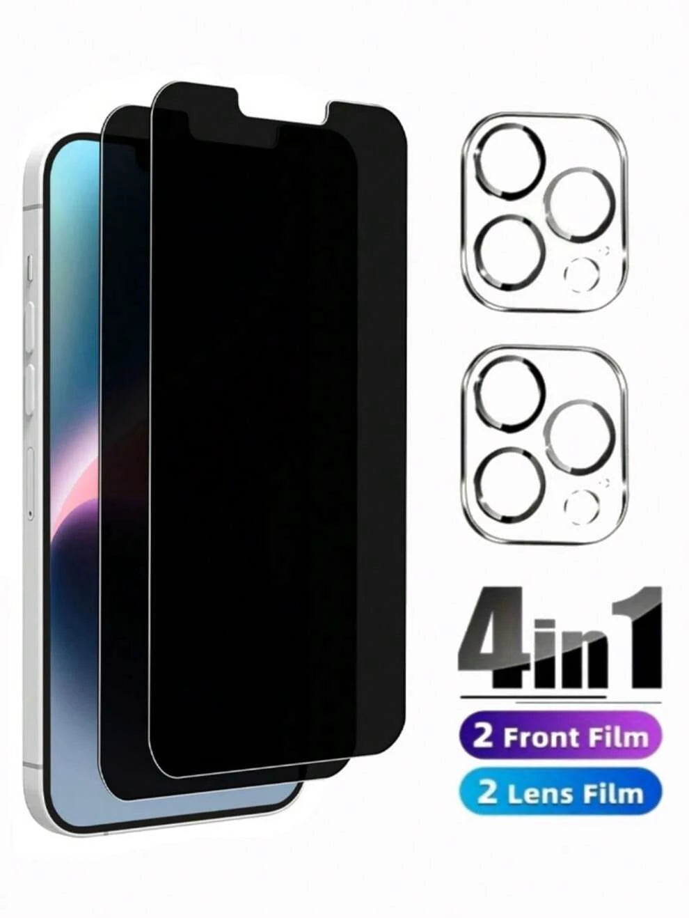 2pcs/Set Full-Screen Anti-Peeping Phone Protective Film & 2pcs Camera Protector Compatible With IPhone With Camera Lens Protector Ultra HD Screen Tempered Glass And Prevent Peeping And Protect Privacy