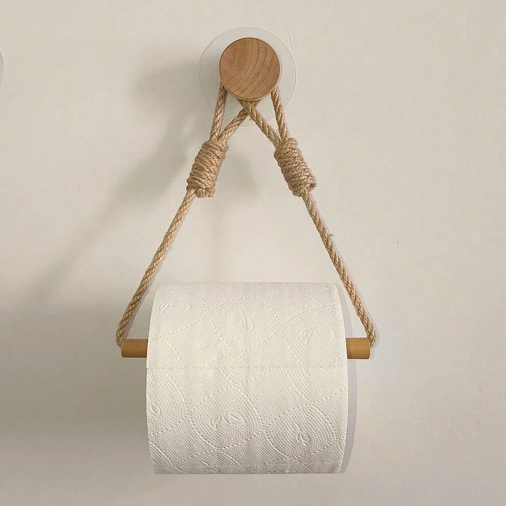 1/2pcs Personalized Rope Toilet Paper Holder, No Drilling Needed, Kitchen Wall Mounted Tissue Roll Rack For Bathroom