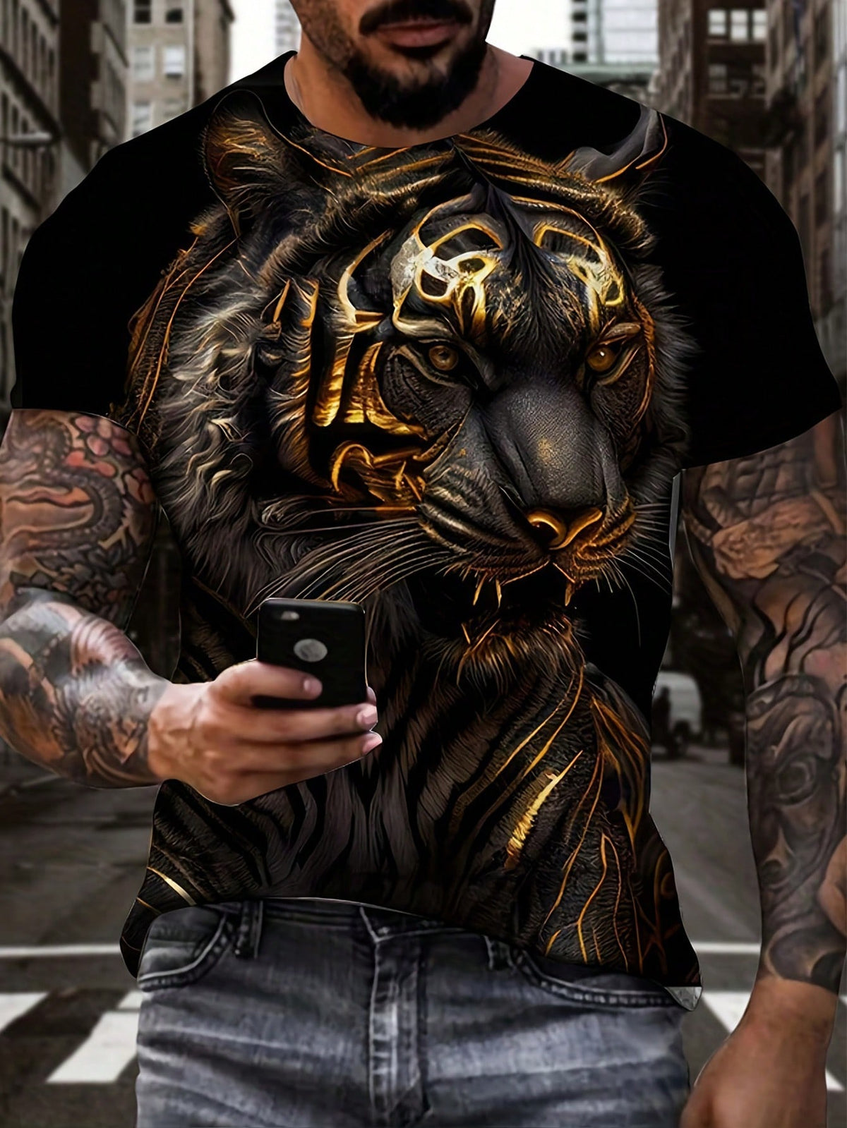 Men 3D Tiger Print Tee For Summer