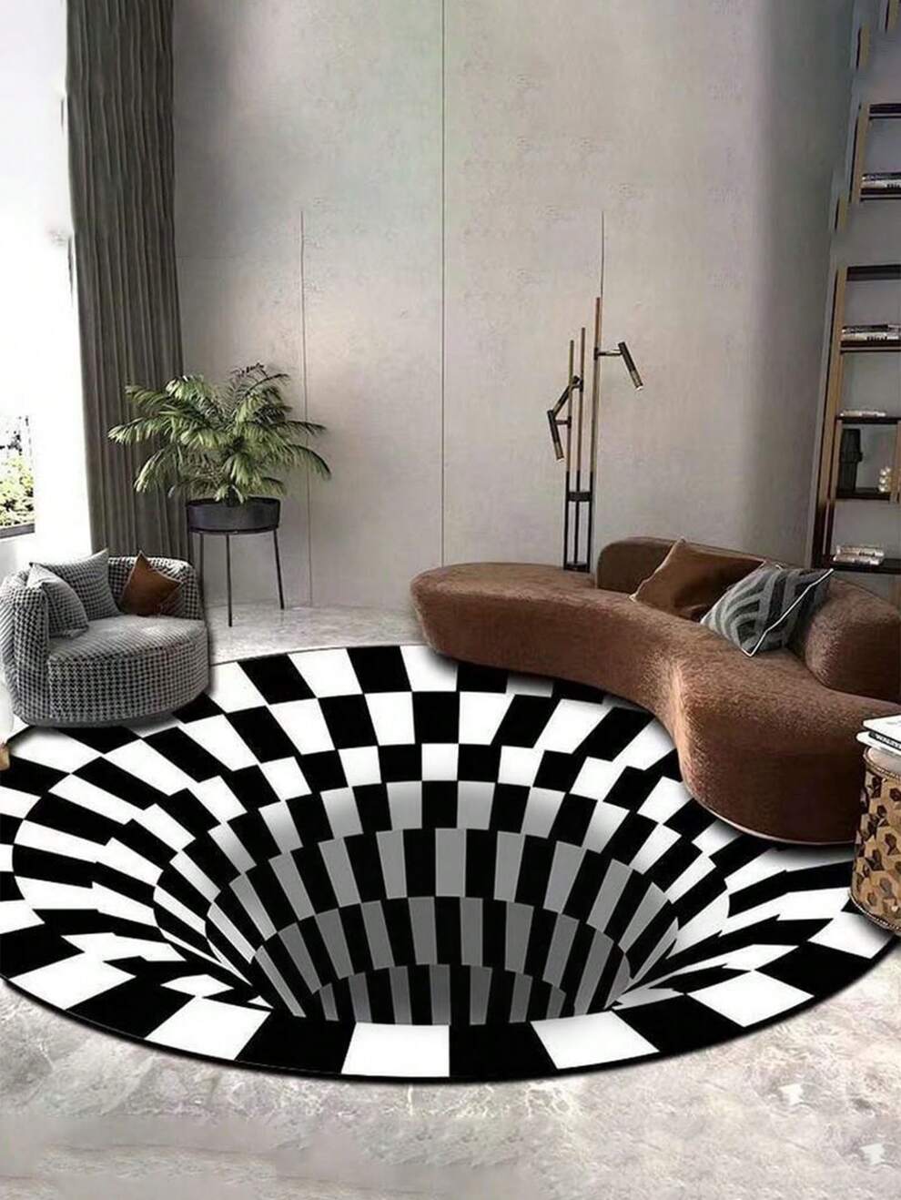 3D Black And White Lattice Circular Vortex Bedroom Carpet 3D Illusion Living Room Floor Mat Visual Arts Hotel Floor Mat