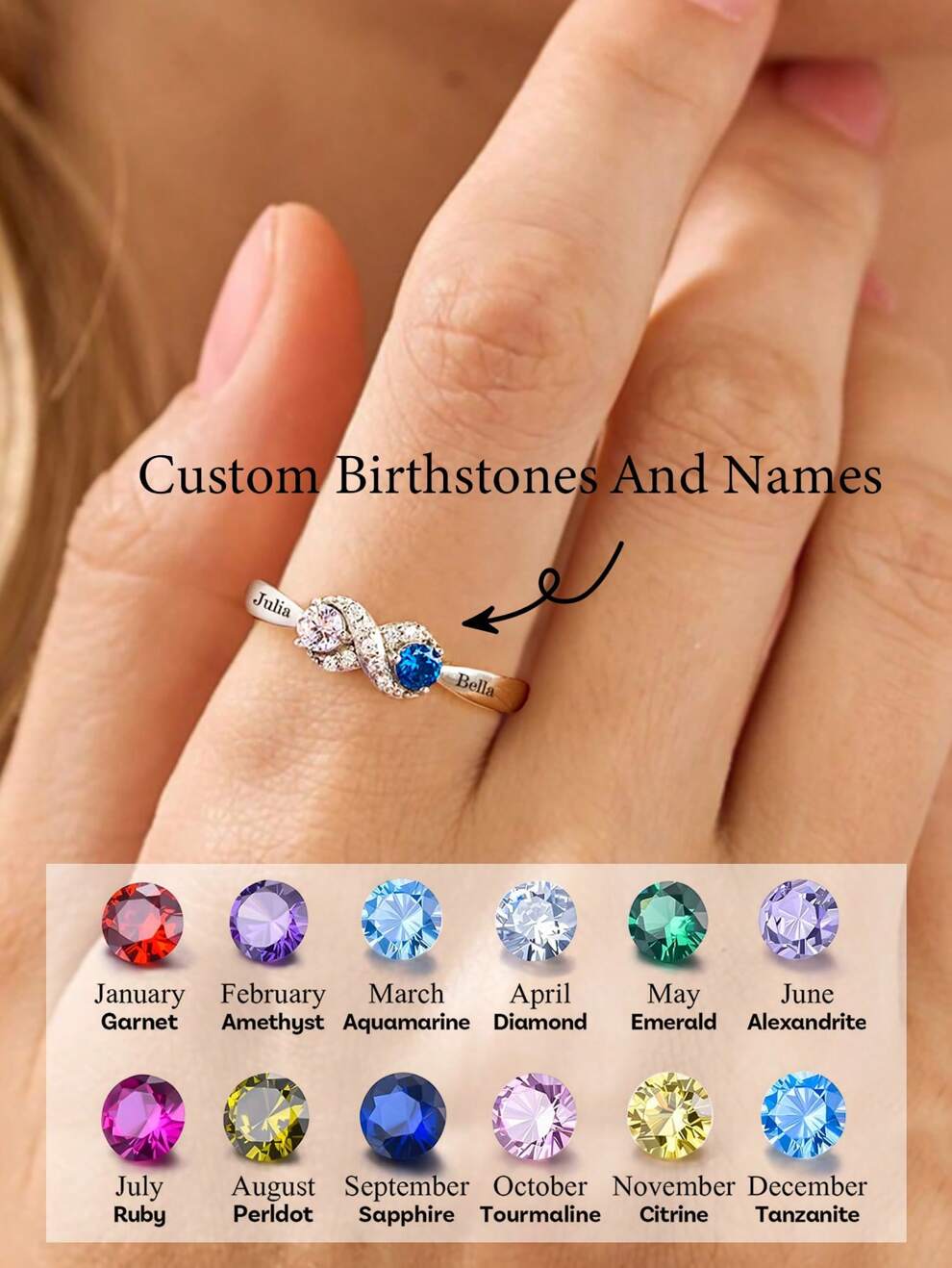 1pc S925 Sterling Silver Customizable Birthstone & Customized Engraving English Infinite Love Custom Ring For Women Fine Ladies Jewelery Gift Anniversary Gift