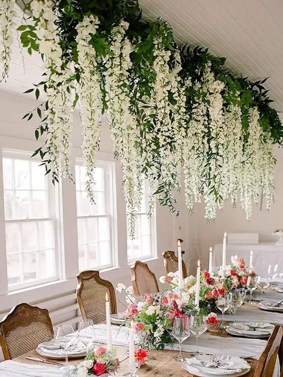 4/2/1 White Artificial Wisteria Flowers String, 70-Inch Faux Wisteria Vine Garland, Plastic Artificial Vine Decoration Flower, Wedding Arch Decoration, Wedding Ceiling Hanging Fake Vine, Wedding Table