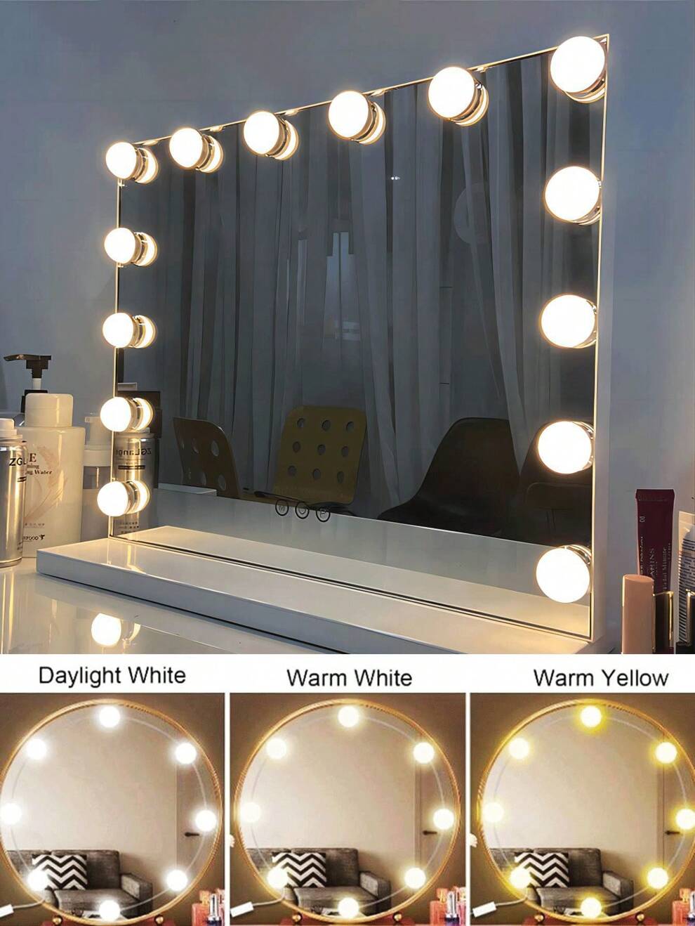 1pc 4/6/8/10/12/14 LED 3-Color Makeup Mirror Front Lights, Full Body Mirror Lights, USB Power Supply, Suitable For Dressing Tables, Makeup Mirrors, Home Decoration, And Various Mirror Decorations, Wit