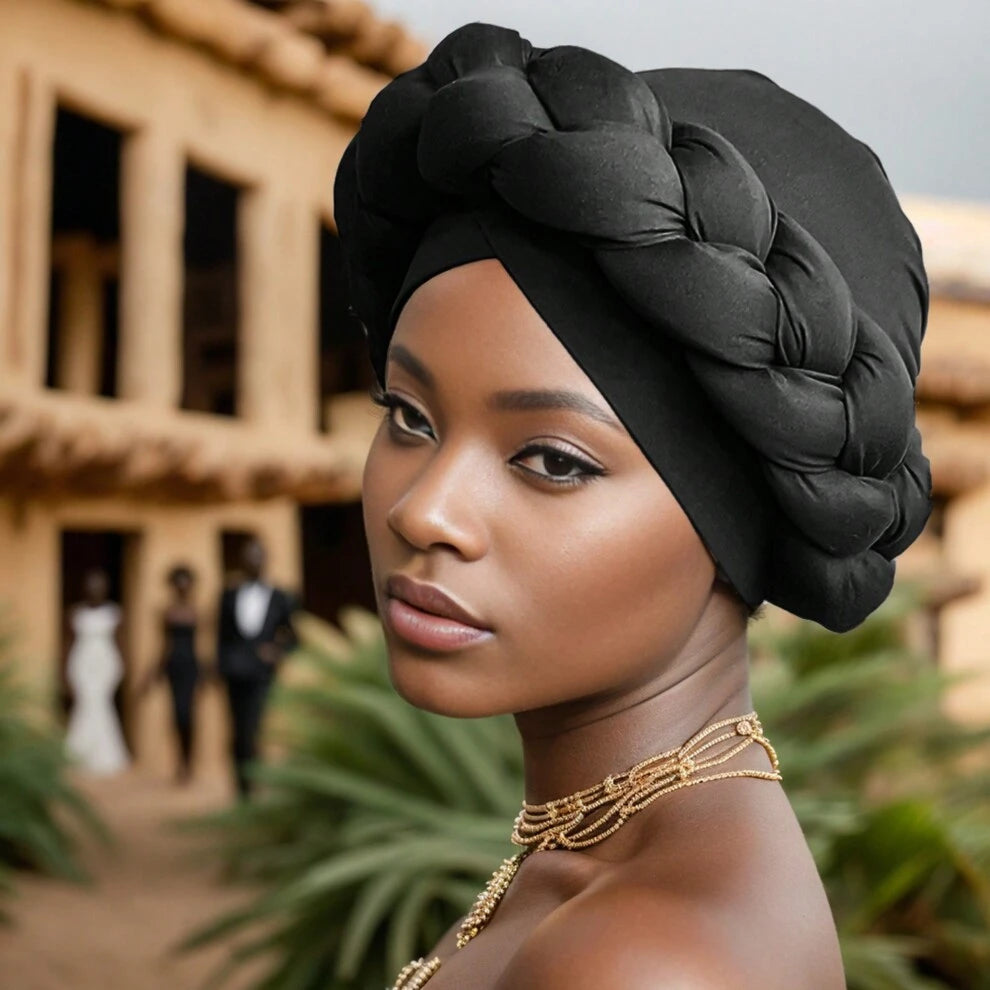 Elegant Women Turbans In Solid Color, Handmade Exaggerated Style With Milk Silk, Fashionable Twisted Braids Cap, Casual And Comfortable Daily Headscarf Hat