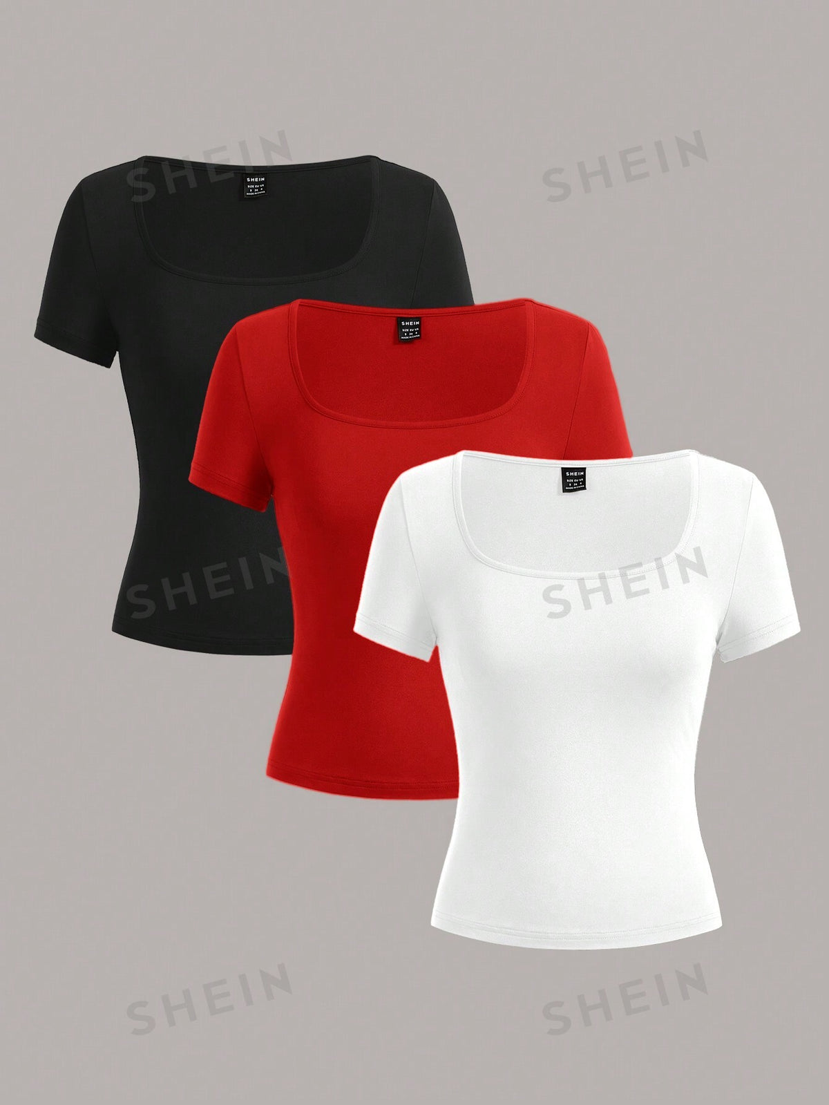 SHEIN EZwear 3pcs Women's Short Sleeve Crop Slim Fit Casual T-Shirts, Summer