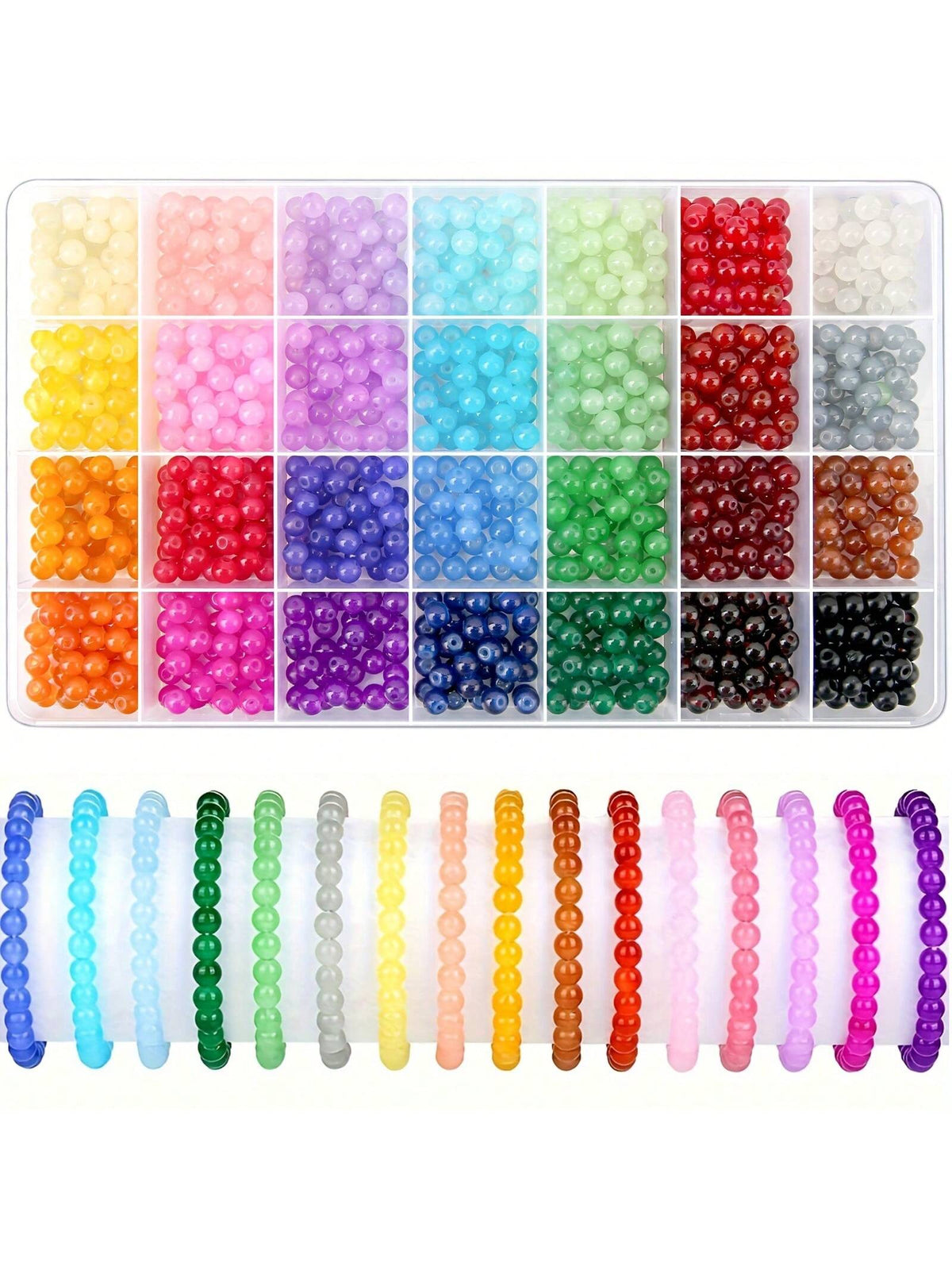 1400pcs 6mm Round Glass Beads Set For Handmade Women's Jewelry Making, 28 Colors Crystal Beads For Bracelet, Earring, Necklace Making And Diy Crafts