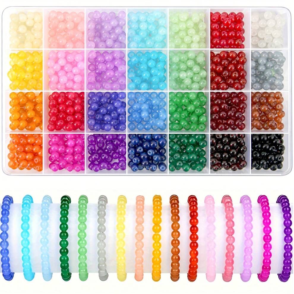 1400pcs 6mm Round Glass Beads Set For Handmade Women's Jewelry Making, 28 Colors Crystal Beads For Bracelet, Earring, Necklace Making And Diy Crafts