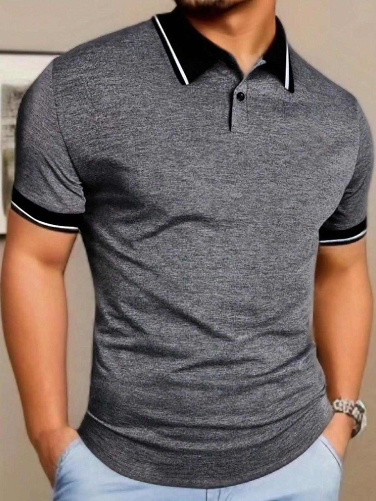 New Men's Short Sleeve Polo Shirt, Summer Color Block Classic Retro Simple Basic Sporty Casual Paul Shirt, Outdoor Wear