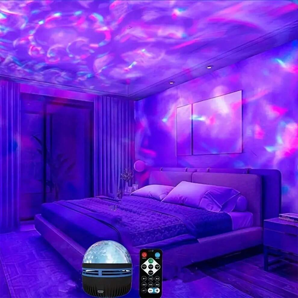 1pc LED Water Wave Ripple Effect Projector Light With Multi-Colored Patterns And Remote Control, Galaxy Star Projector For Bedroom, Water Wave Projector, Star Projector, Home Theater, Ceiling Decorati