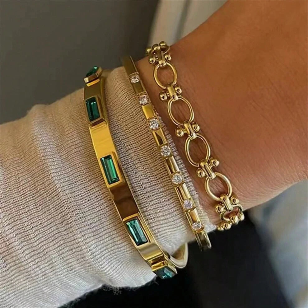 Ins Style Stainless Steel Bracelet Jewelry Inlaid Cubic Bracelet Bangles For Women Waterproof Trendy Christmas Gift