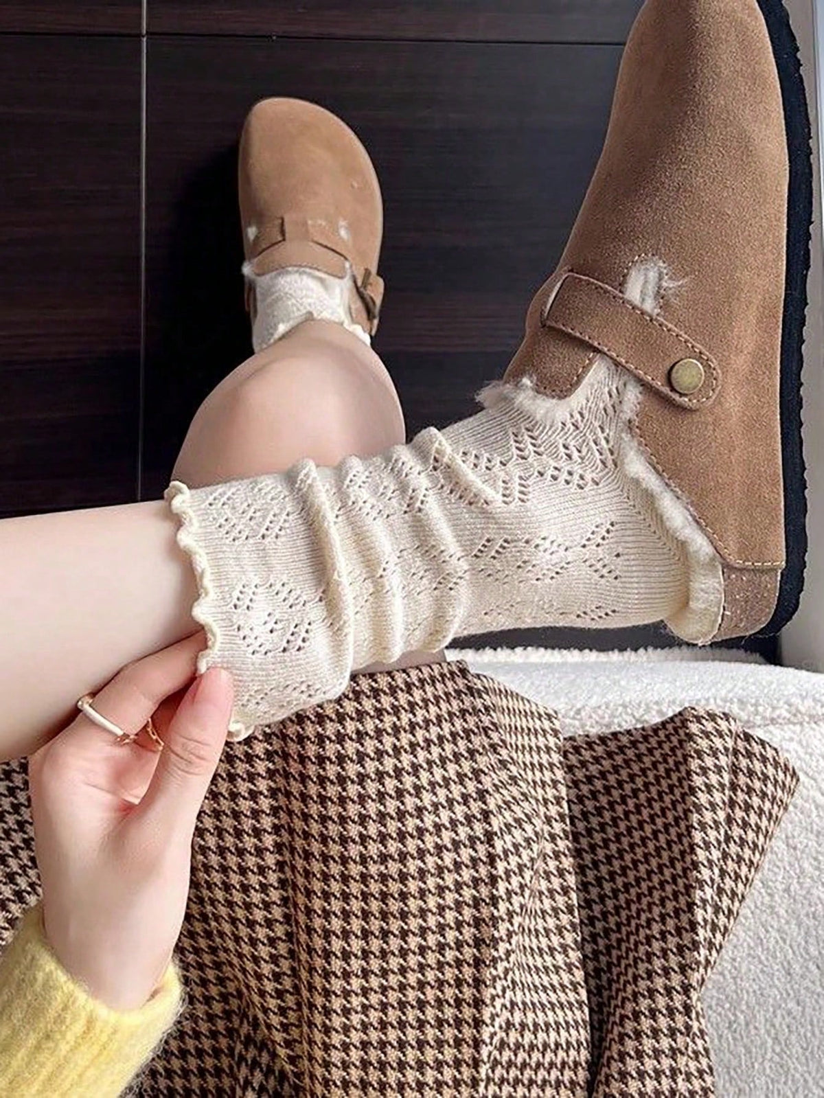 2pairs Women's Mesh Ruffle Lace Cuff Ankle Socks