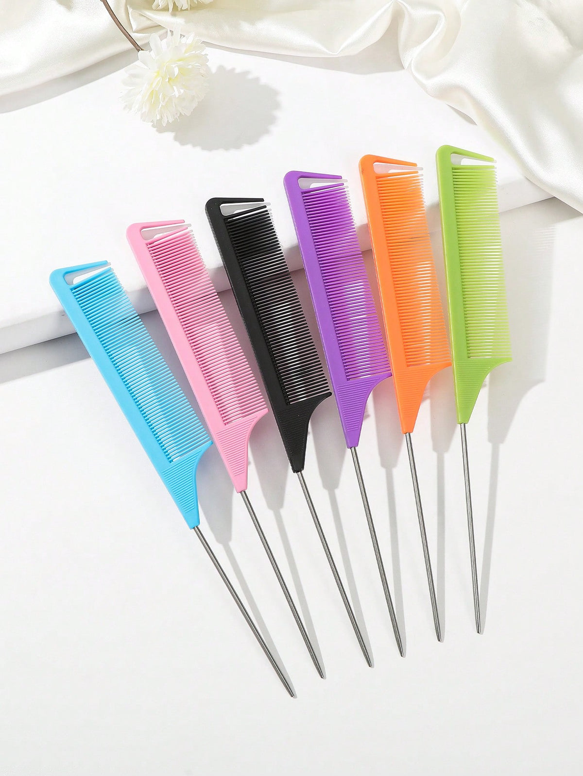 5pcs Pointy Tail Hair Coloring & Partitioning Comb Set For Hairdressing & Makeup Industry