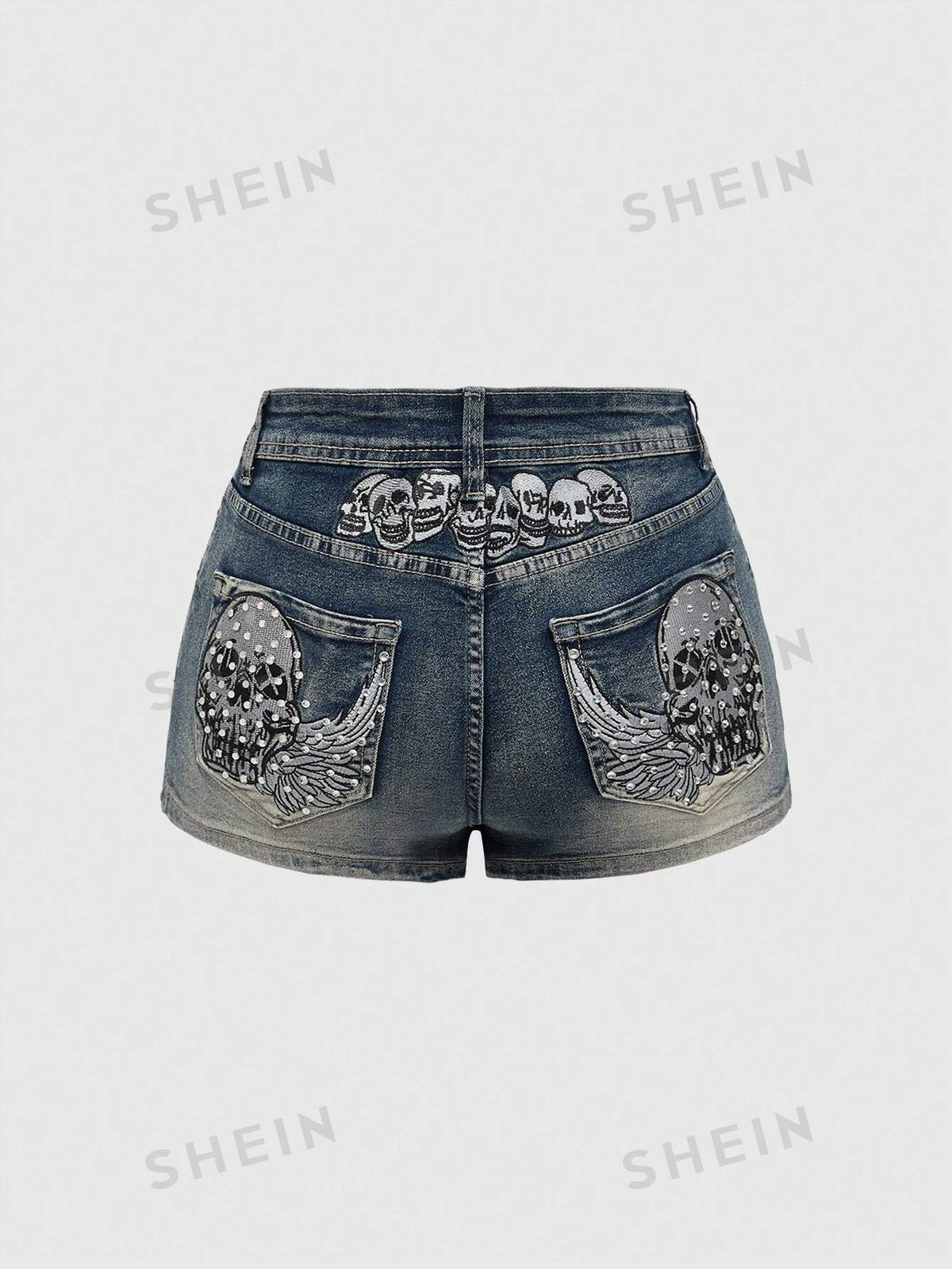 ROMWE Fairycore Graphic Print Roll Hem Denim Shorts For Summer