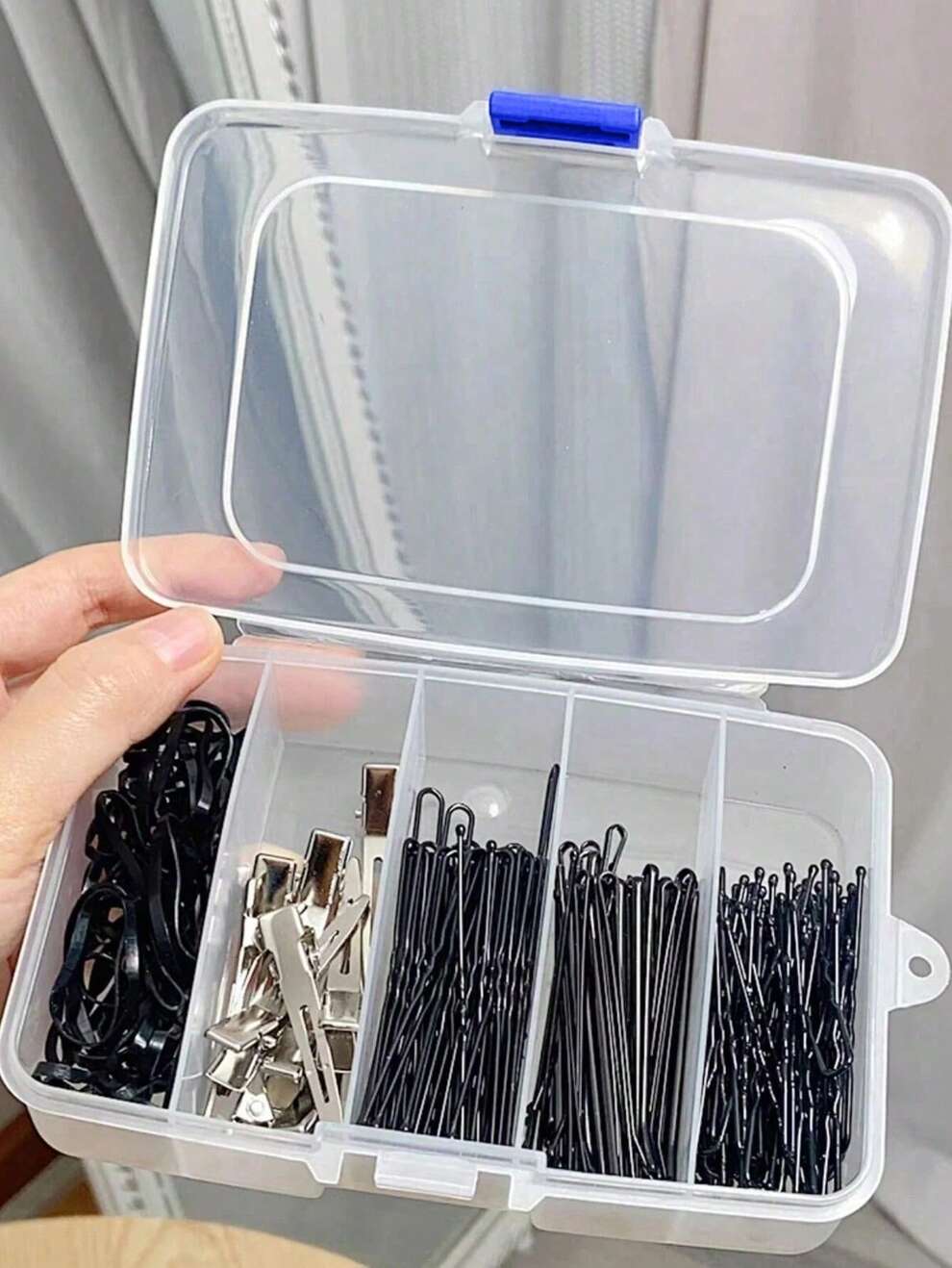 1pc Hair Clip Storage Case, 5 Compartments Box For Hairpins, Makeup Hair Tie, Bobby Pins And Other Hair Accessories