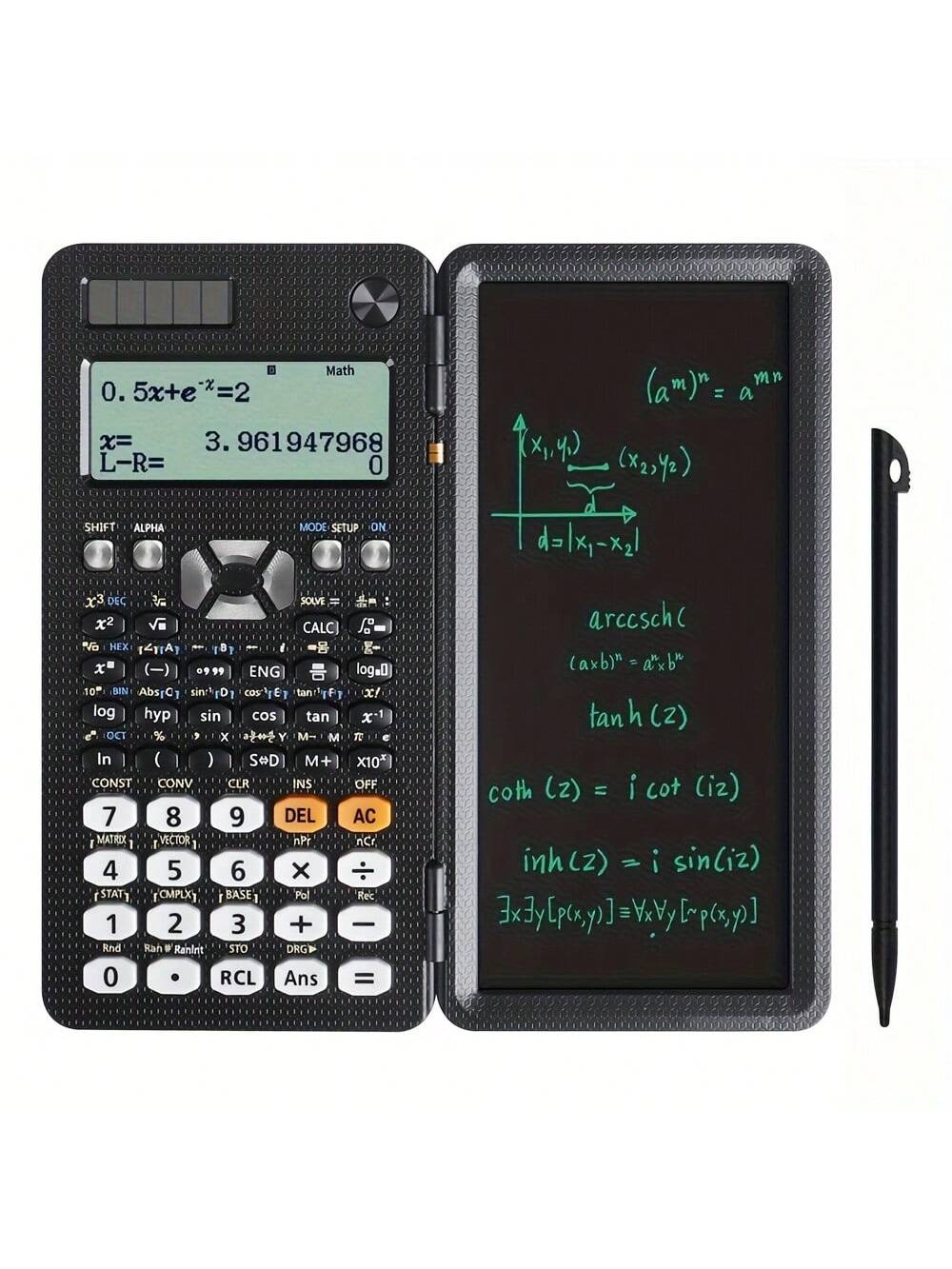 1pc Black Solar Powered Scientific Calculator With 417 Functions, Lcd Display, Memo Pad, Professional Folding Portable Calculator For Students