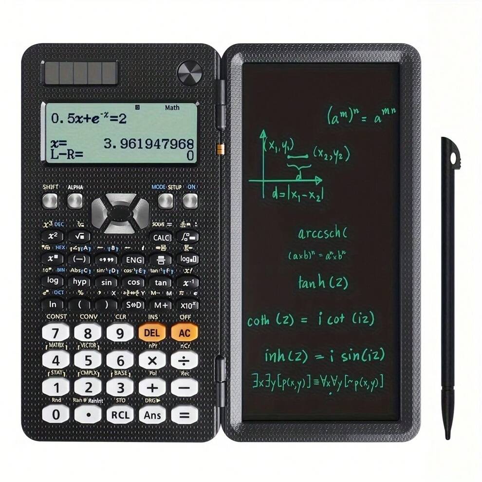 1pc Black Solar Powered Scientific Calculator With 417 Functions, Lcd Display, Memo Pad, Professional Folding Portable Calculator For Students