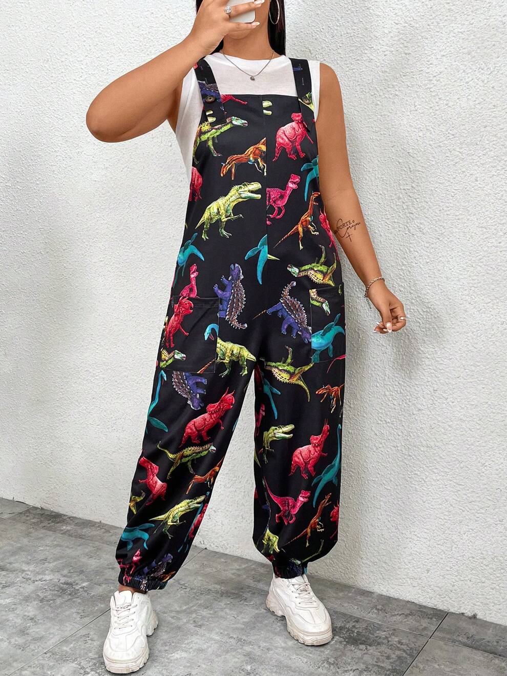 SHEIN EZwear Plus Dinosaur Printed Dual Pocket Jogger Jumpsuit Summer