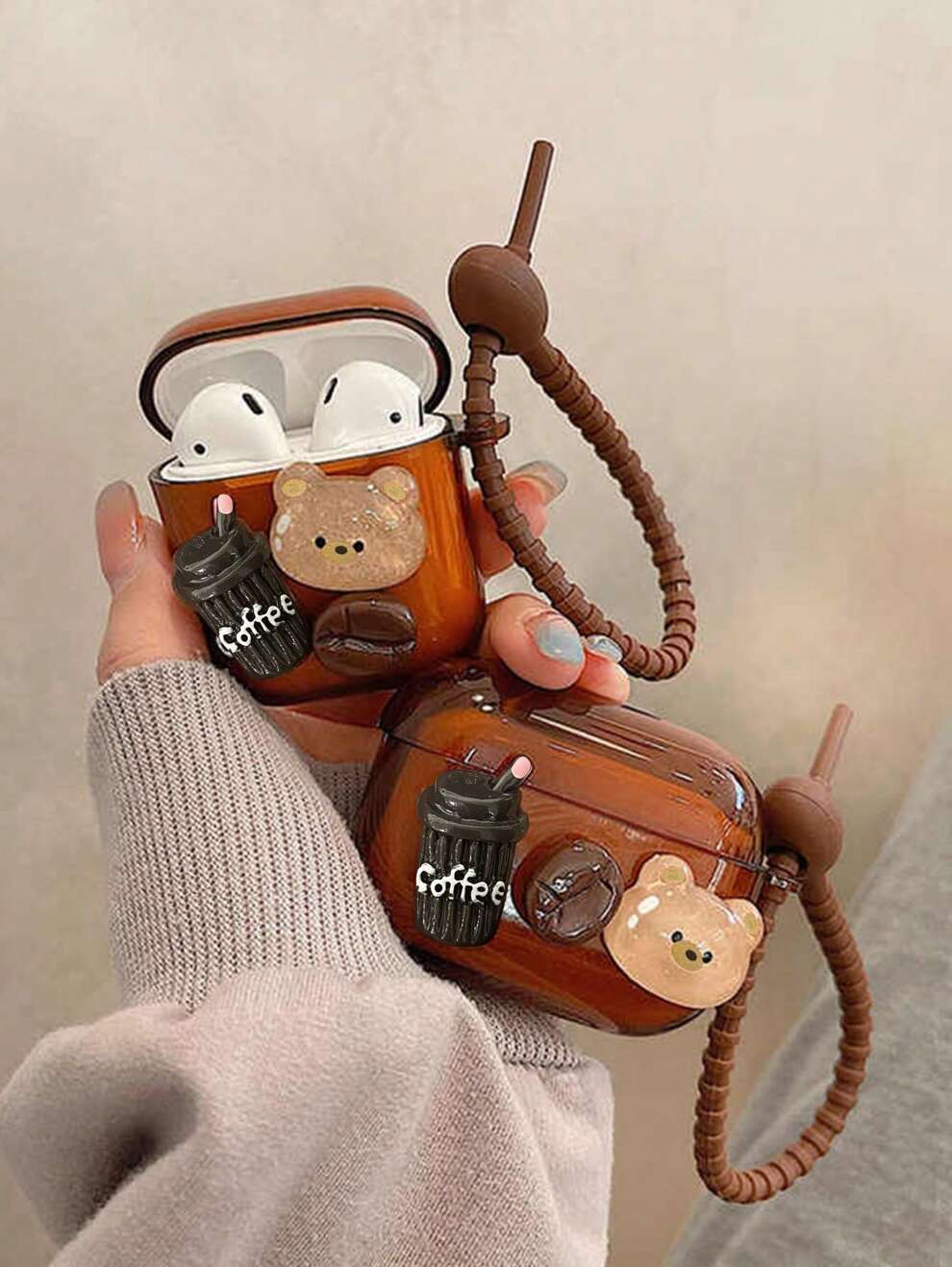 Cute Bear Decor Case Compatible With AirPods For AirPods1/2 AirPods Pro Kawaii