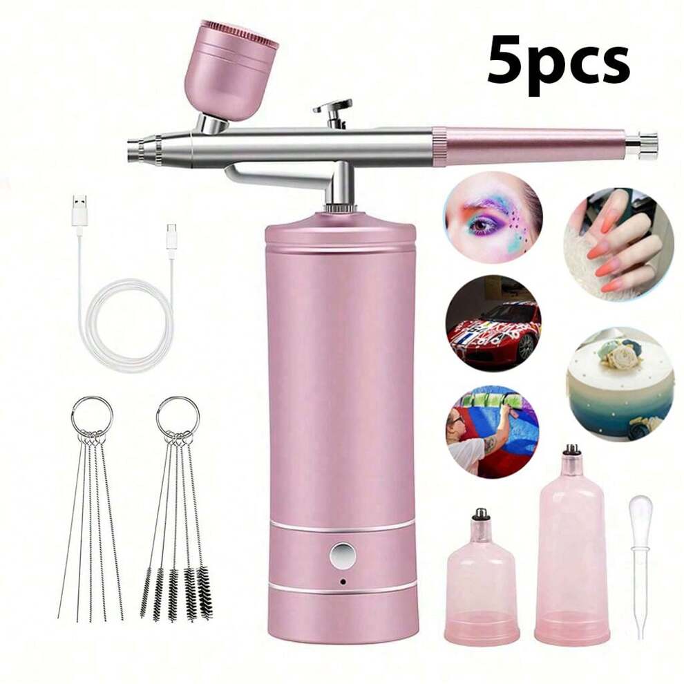 Spray Guns,Airbrush Kit With Compressor - Rechargeable Cordless Non-Clogging High-Pressure Air Brush Set With 0.3mm Nozzle And Cleaning Brush Set For Nail Art, Makeup, Painting, Cake Decor