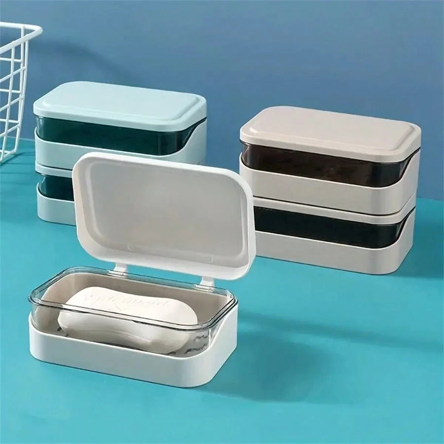 1pc Plastic Rectangle Soap Box, Soap Container With Lid, Portable Soap Case, Soap Holder With Cover, Drain Soap Dishes For Bathroom, Bathroom Accessories