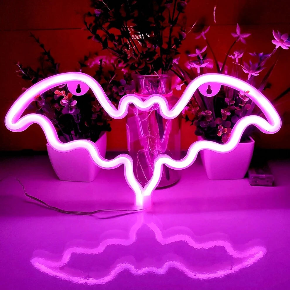 1pc Neon Sign Bat 14.1x7.08in (Approximately 36x18cm) USB/Battery Powered LED Blue Neon Bat, Suitable For Bedroom Room Wall Decoration, Festival Valentine's Party Decoration, Birthday Decoration, Wedd