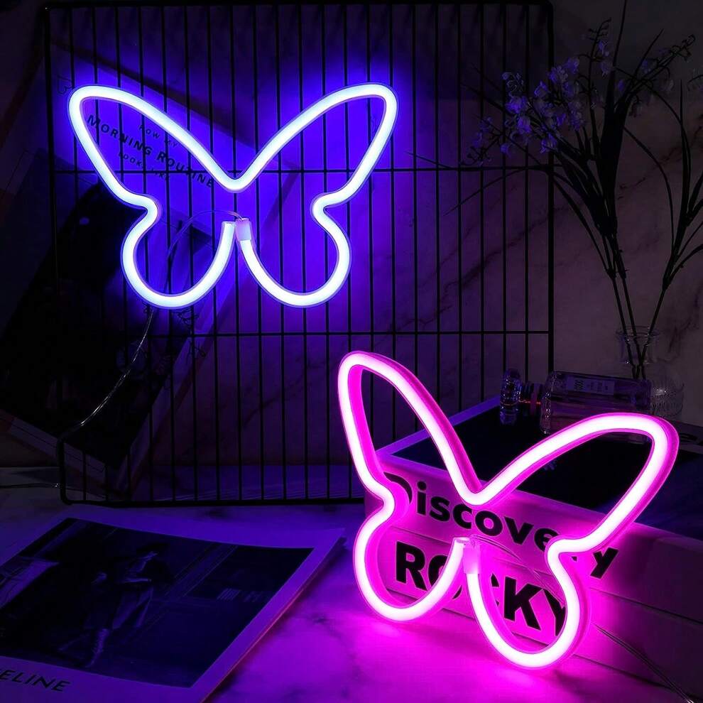 1pc 8.89x6.06in (Approx.22.6x15.4cm) Neon Sign Butterfly Usb/Battery Powered Pink Led Neon Light Wall Decor For Bedroom, Festival Valentine's Day Party Decoration, Birthday Decoration, Wedding Decorat