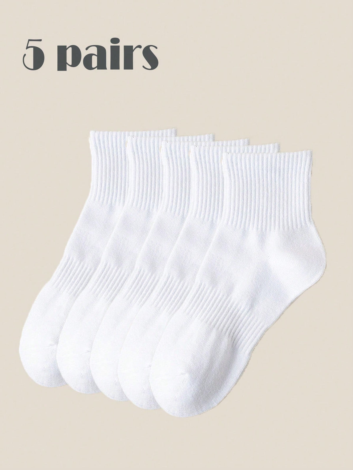 5 Pairs Threaded Breathable Solid Color Basic Women\ Mid-Calf Socks