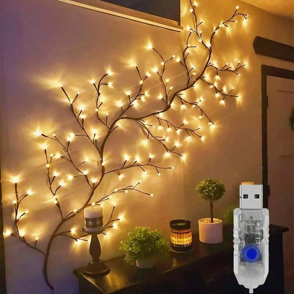 1pc 1.8m/5.9Ft USB Powered Artificial Plants Tree Branches 96 LEDs Willow Vine Lights For Home Indoor Walls Bedroom Living Room Decoration