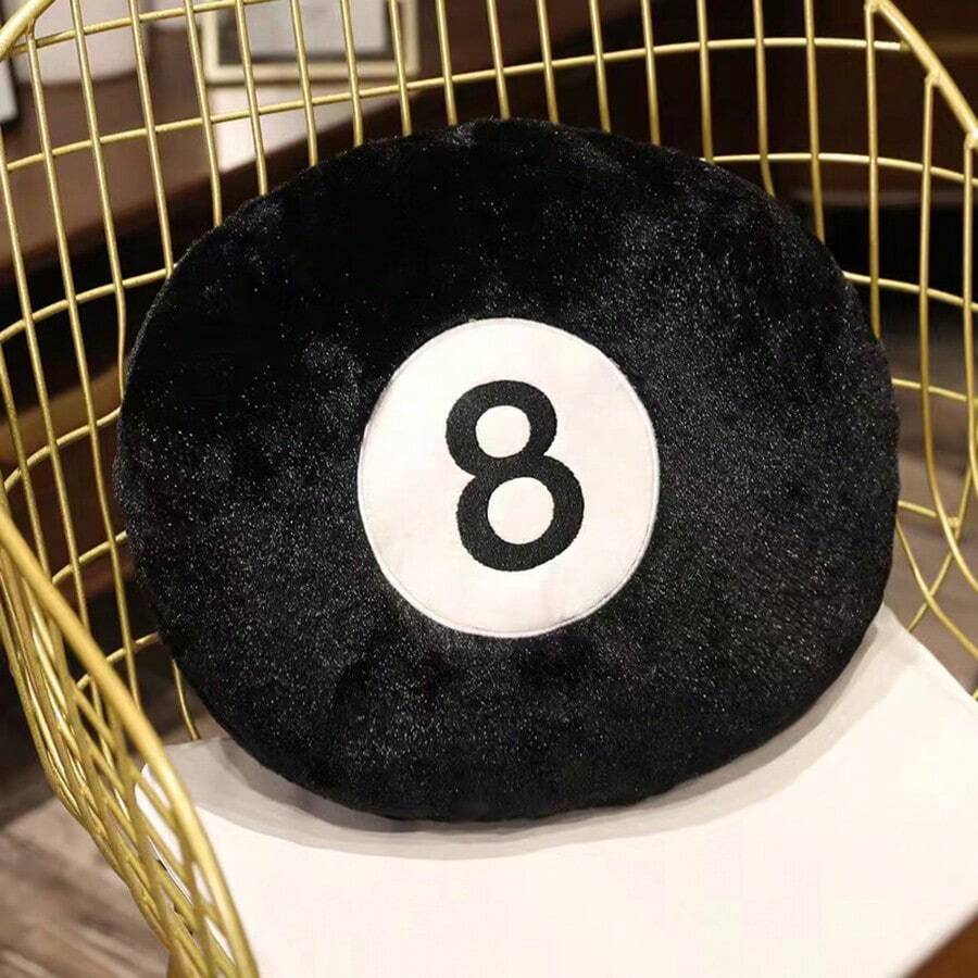 1pc Black 8 Ball Plush Pillow Toy Sofa Cushion Living Room Decoration