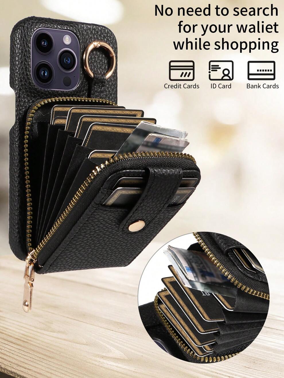 A Multifunctional Crossbody Zipper Accordion Wallet Phone Case, PU Leather, Compatible With IPhone