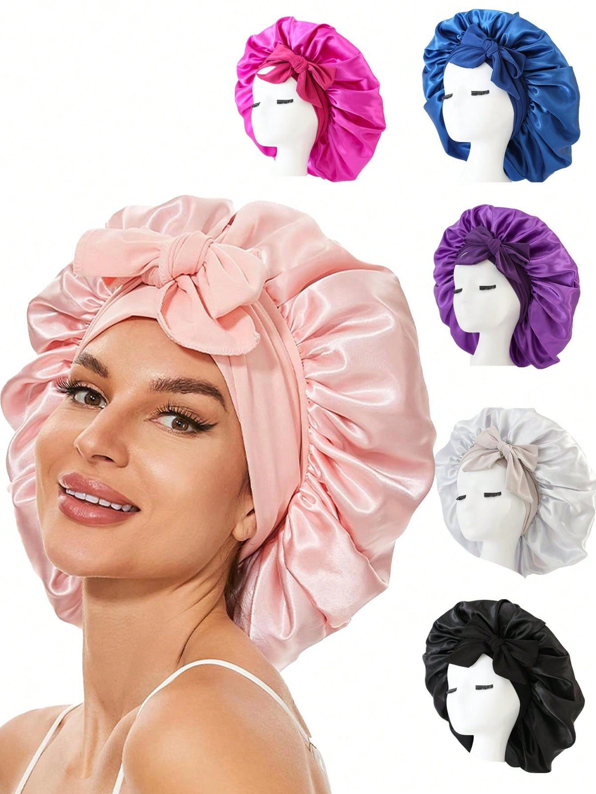 1PC Silk Bonnet For Sleeping Women Satin Bonnet Hair Bonnet Night Sleep Cap Scarf Wrap For Curly Hair With Tie Band Bow