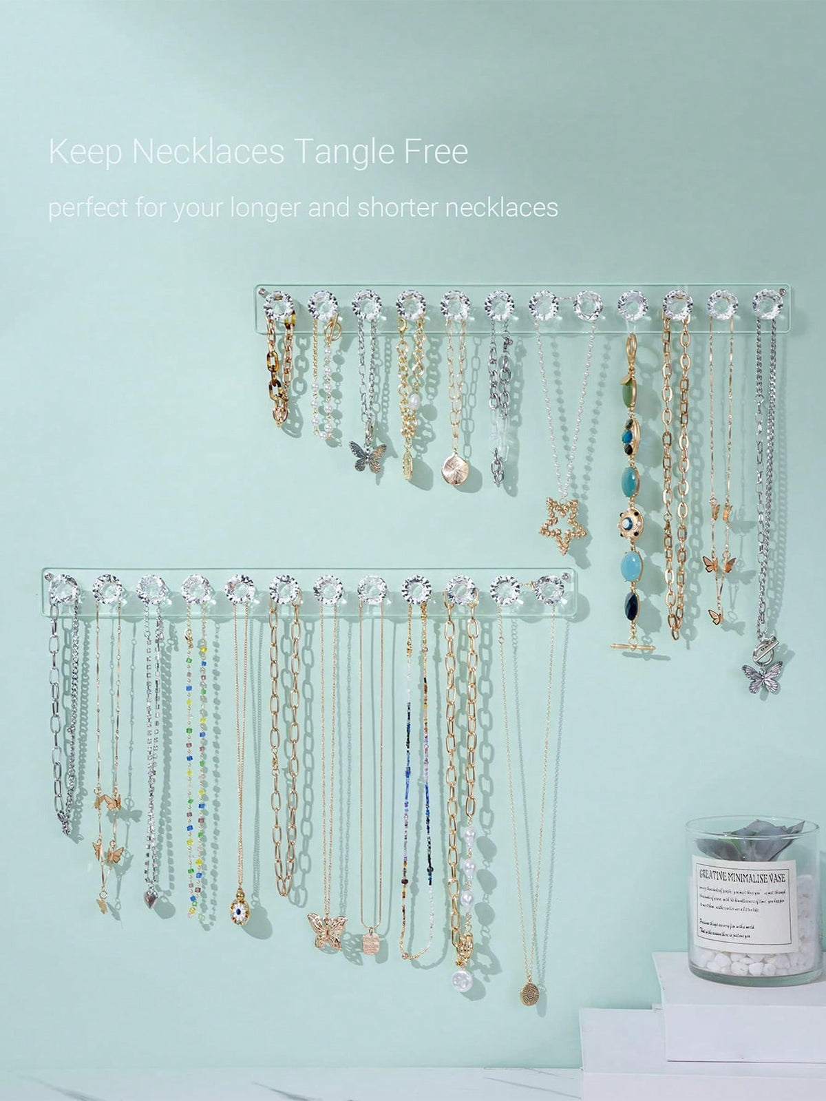 1pc Wall-Mounted Acrylic Necklace Organizer With 12 Hooks, Best Gift For Girls And Women To Store And Display Necklaces, Bracelets, Bangles And Rings