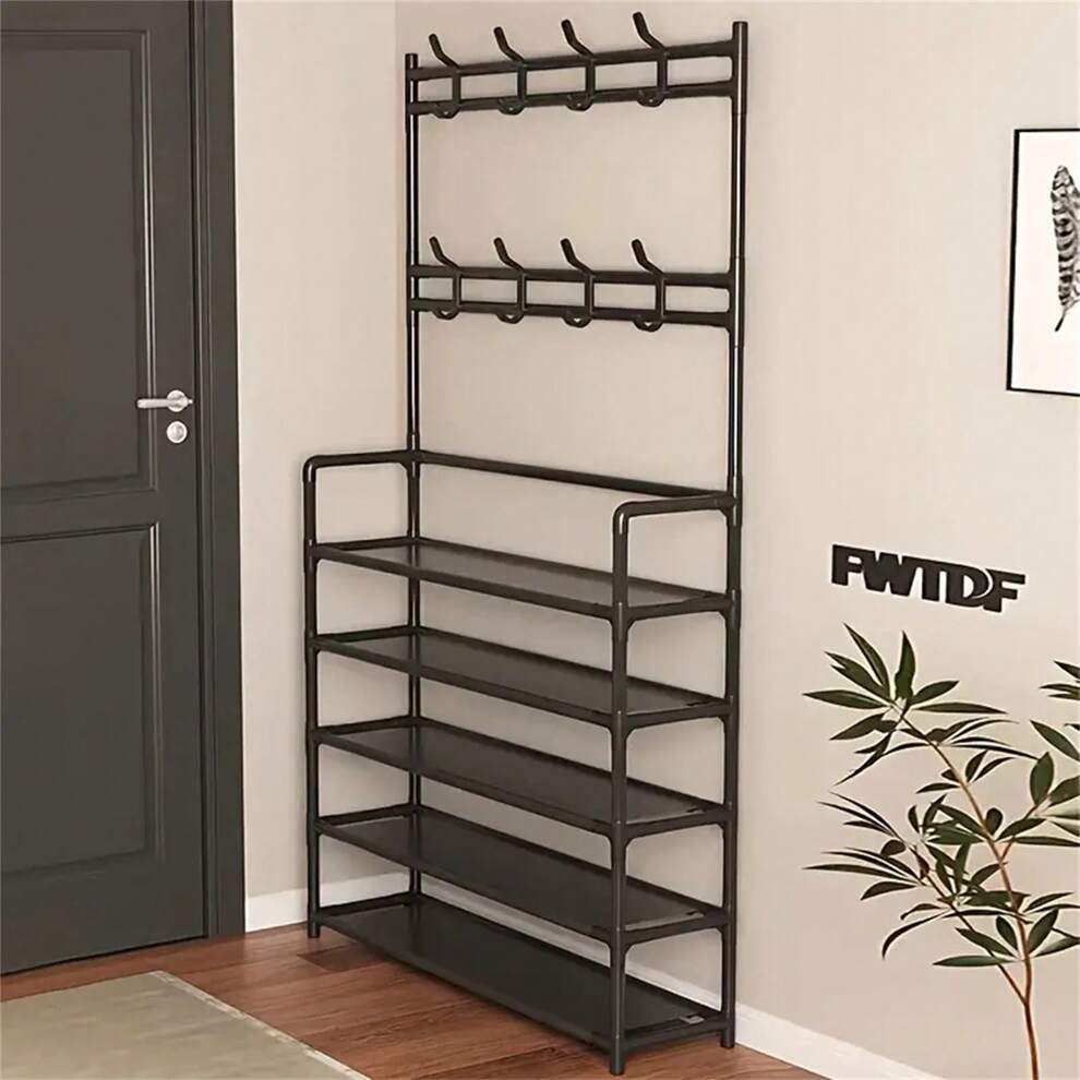 1pc Multi-Functional 4/5-Tier Carbon Steel Coat Hat Rack With Shoe Rack - Sturdy Structure - Easy Self-Assembly - Storage Rack For Shoes, Clothes, Coats, Hats, Bags, Umbrellas And Home Decor In Hallwa