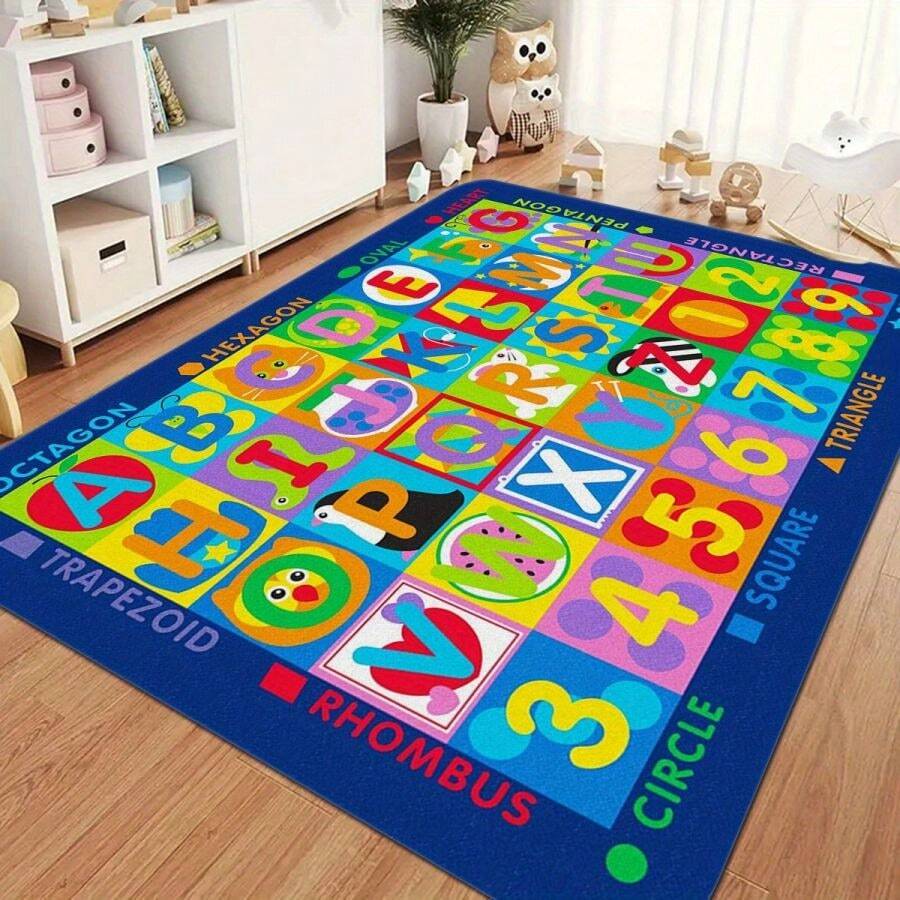 1PC Kids Play Rug ABC Educational Area Rug, Alphabet Numbers Animal Seasons And Shapes Learning Play Carpet For Playroom Nursery Kids Children Bedroom Mat Rugs