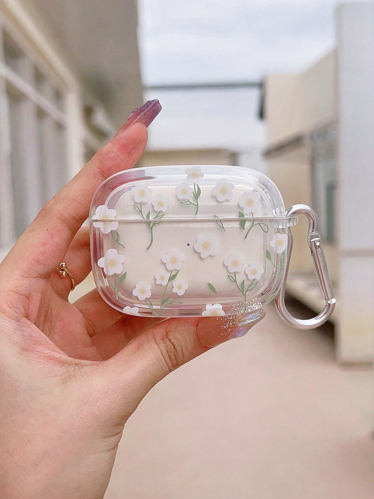 1pc Round Transparent White Flower Earphone Case Fit Compatible With Airpods Pro, Pro2, Airpods 3, Airpods 2 And Airpods 1