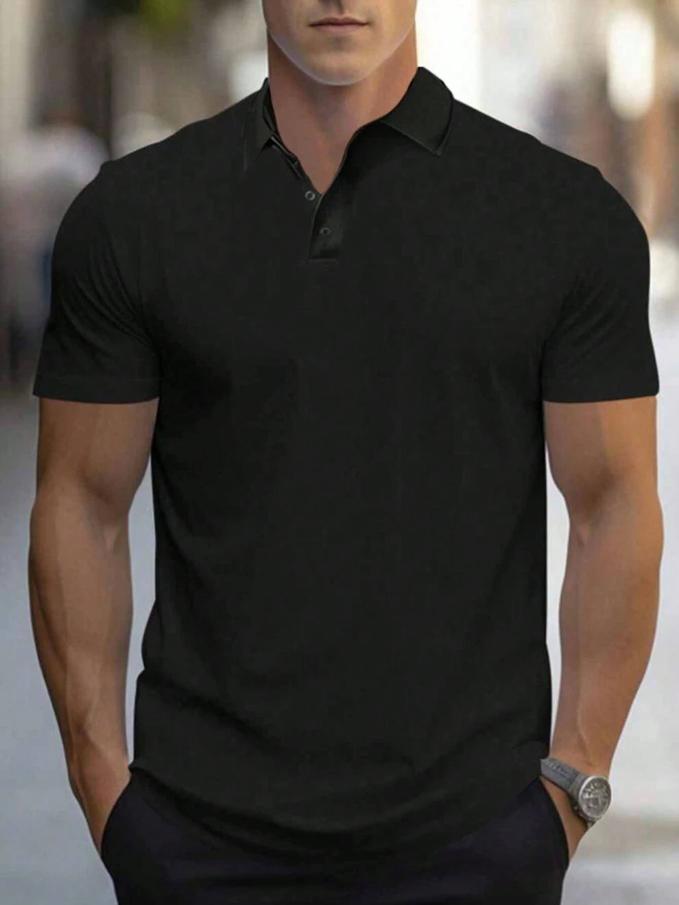 Men Solid Color Simple And Versatile Polo Shirt For Daily Wear In Spring And Summer