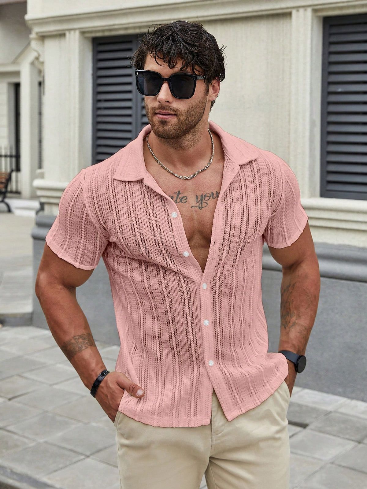 Men Daily Wear Plain Short-Sleeved Shirt For Spring And Summer