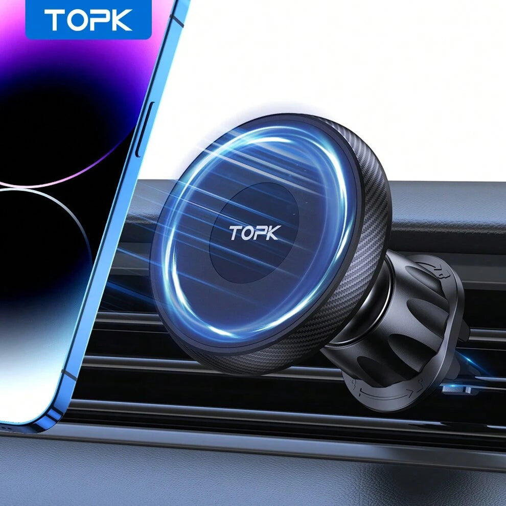 TOPK For Magsafe Car Phone Holder, Powerful Magnetism Premium Quality Support Single-Hand Operation Metal Hook Magnetic Car Phone Mount