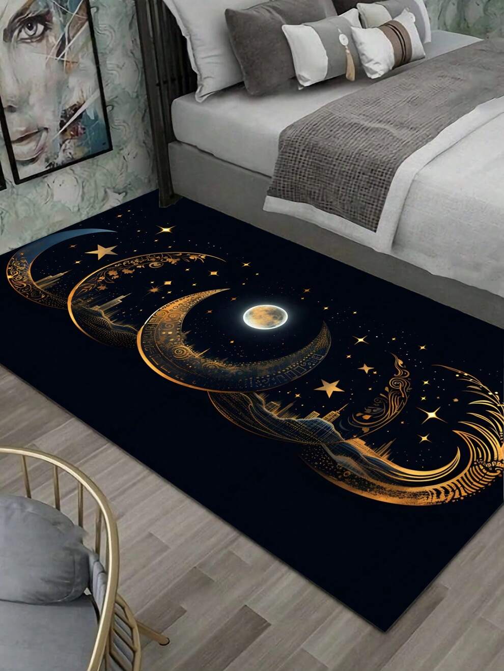 A Moon Pattern Modern Light Luxury Style Large Area Rug As A Entrance Mat. A Large, Durable And Non-Slip Rug For Living Room Coffee Table, And A Rug For The Kitchen Door Entrance.