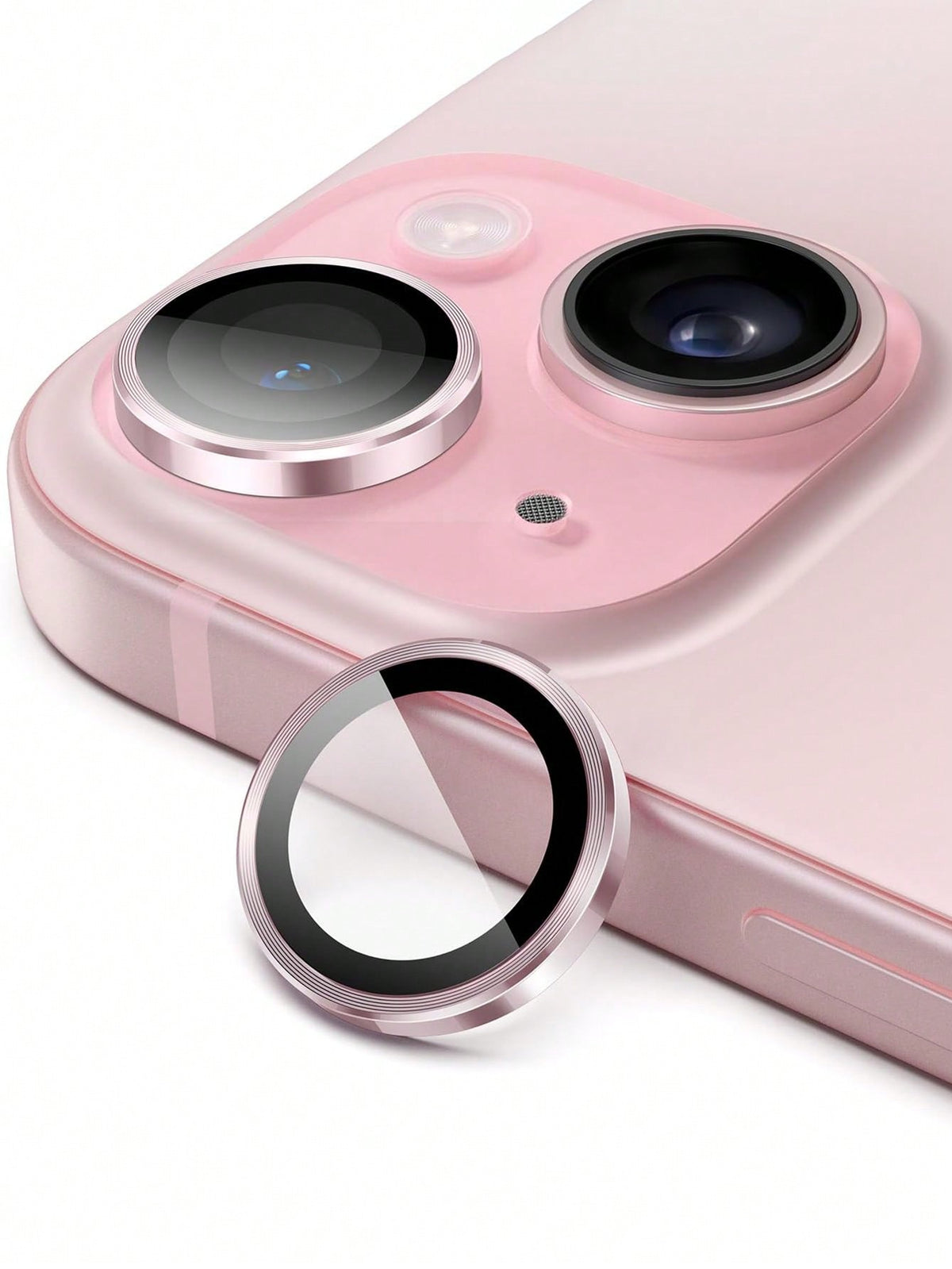 Camera Lens Protector Compatible With IPhone 15promax 15 15pro Compatible With IPhone 14promax 14pro 13promax 12 11,9H Tempered Glass Metal Single Ring Cover, HD Transparent, 3-Pack (Pink)