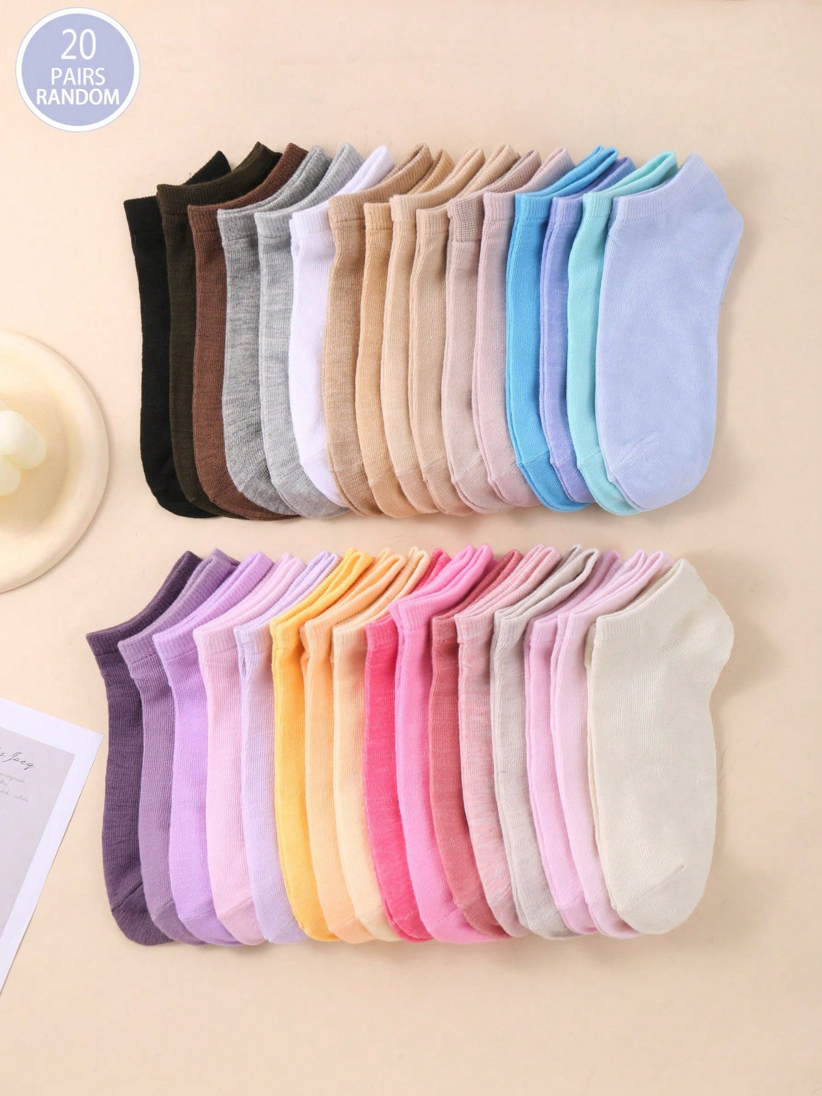 20 Pairs Women's Soild Random Color Summer Low Cut Socks, Thin Shallow Mouth Ankle Socks