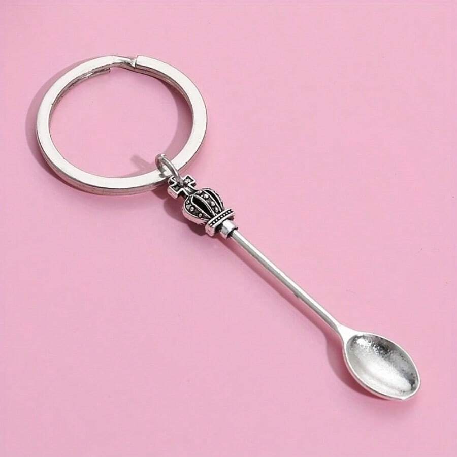 1pc Unisex Stainless Steel Spoon Shaped Crown Keychain, Creative Multi-Functional Pendant, Perfect Gift For Mom And Friends