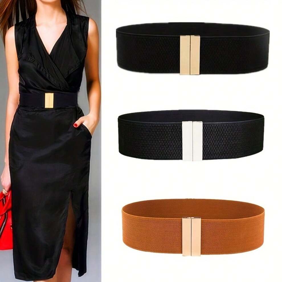 1pc Women Elastic Belt For Waist, Stretchy Wide Waistband For Dress, Shirt, Coat With Buckle - Black Waist Cincher GM001