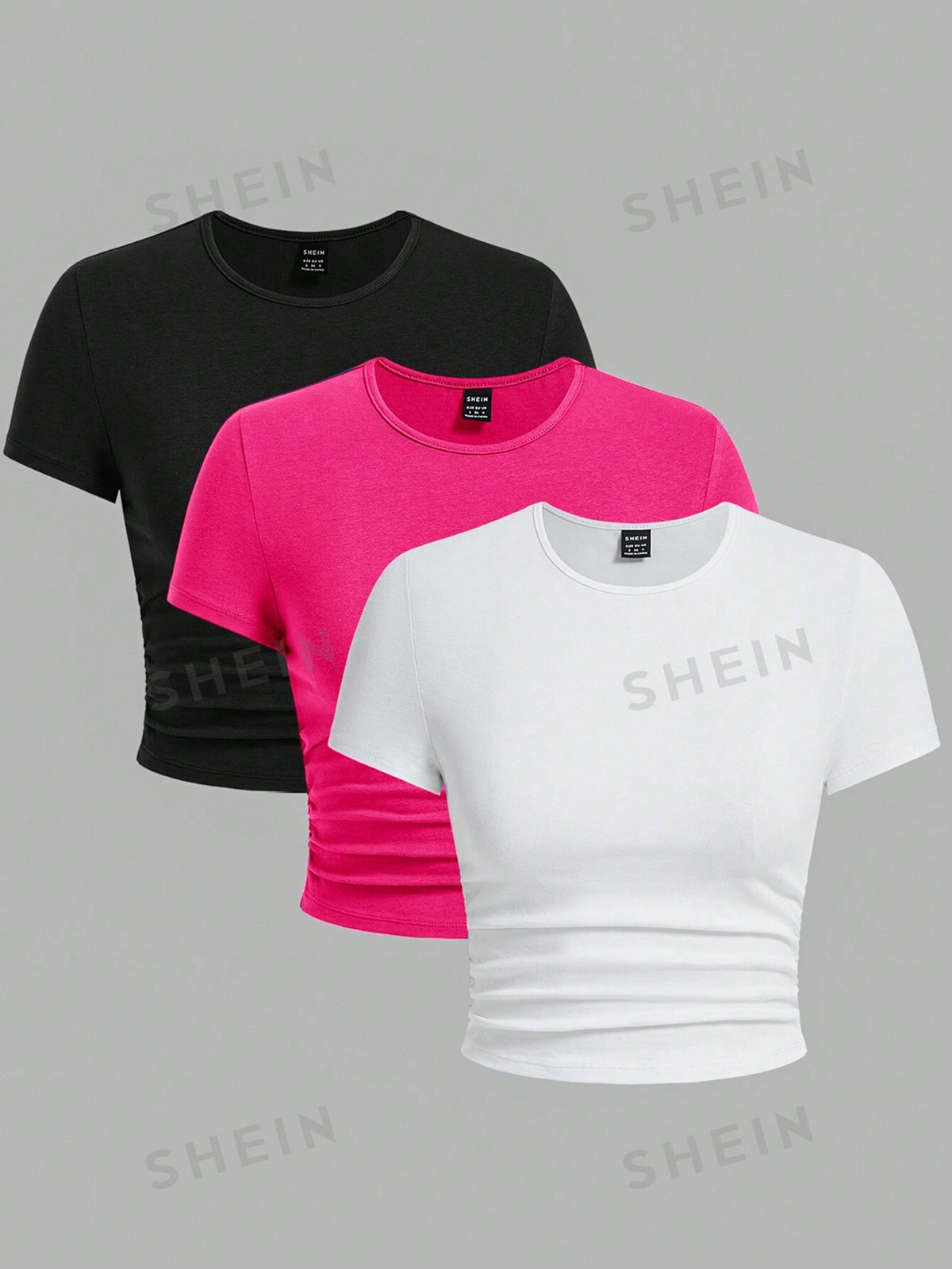 SHEIN EZwear Multi-Color Knitted Pleated Slim Fit Short Sleeve T-Shirt